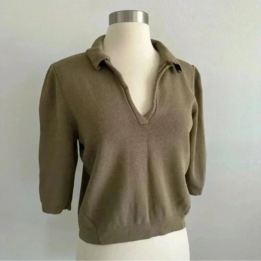 Equipment Femme Knit Khaki Short Sleeve Top S
